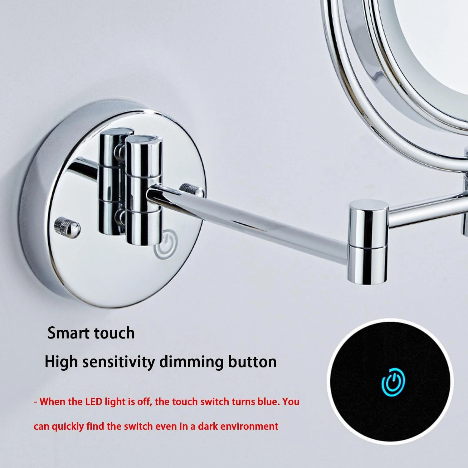 Rechargeable Wall Mounted Makeup Mirror with Lights, Double-Sided 1X/10X Magnifying Mirror, 360° Swivel Extendable LED Bathroom Vanity MirrorBrass,10x