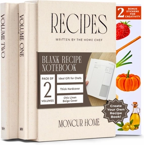 Recipe Book To Write In Your Own Recipes Set of 2 Blank Recipe Book Linen Beige with 2 Sticker Sheets Recipe Notebook Cookbook Recipe Journal Chef Gifts Make Your Own Notebook