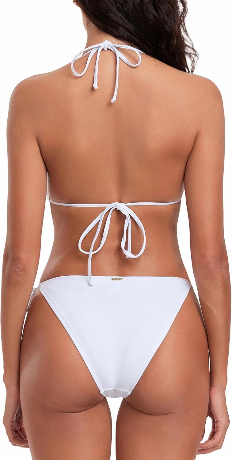 RELLECIGA Women's Triangle Two Piece Swimsuit Bead Halter Bikini Sets String Bathing Suits