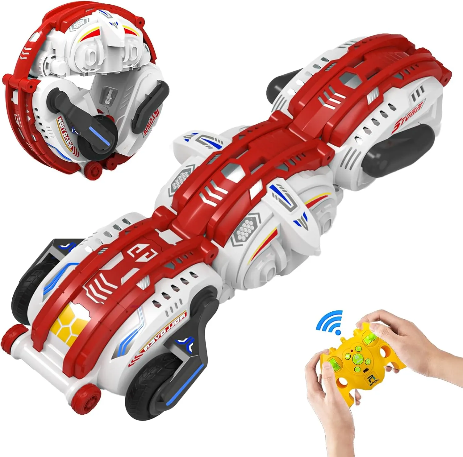 Remote Control Car, RC Stunt Snake Car 360° Roll with Hand Gesture Sensing and Touch Rotation, Super Fast Racing Car for Christmas Birthday Gift, Indoor/Outdoor Toys for 6-12 Year Old Boys Girls - Red