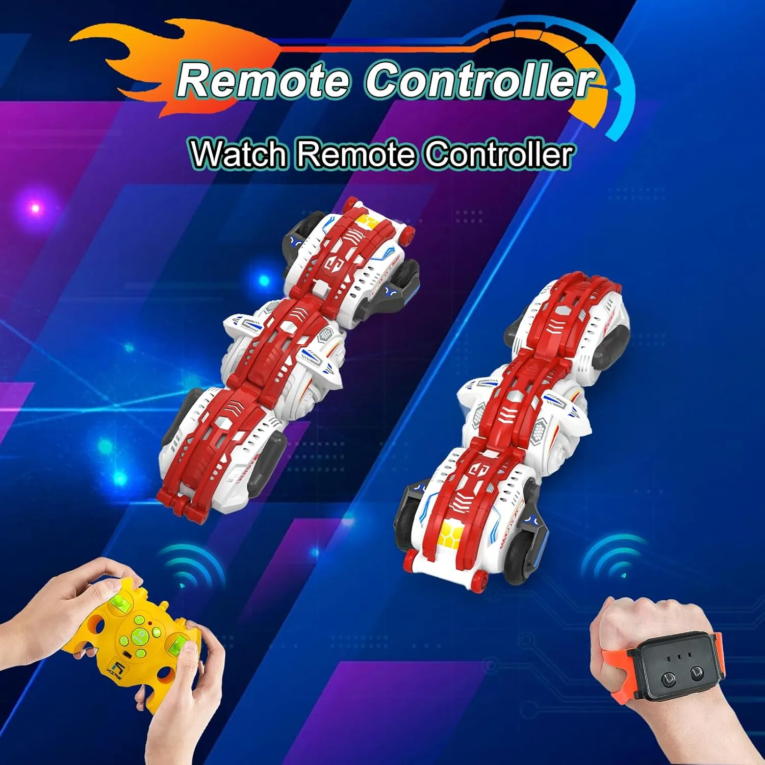 Remote Control Car, RC Stunt Snake Car 360° Roll with Hand Gesture Sensing and Touch Rotation, Super Fast Racing Car for Christmas Birthday Gift, Indoor/Outdoor Toys for 6-12 Year Old Boys Girls - Red
