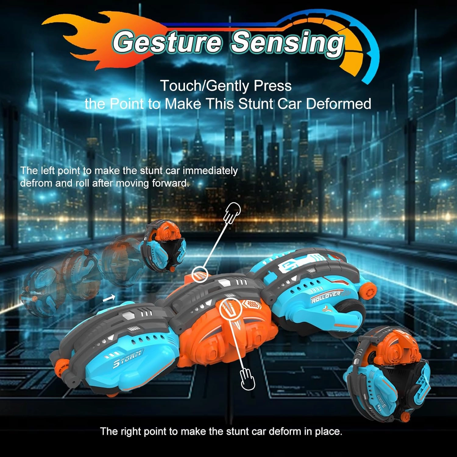 Remote Control Car, RC Stunt Snake Car 360° Roll with Hand Gesture Sensing and Touch Rotation, Super Fast Racing Car for Christmas Birthday Gift, Indoor/Outdoor Toys for 6-12 Year Old Boys Girls