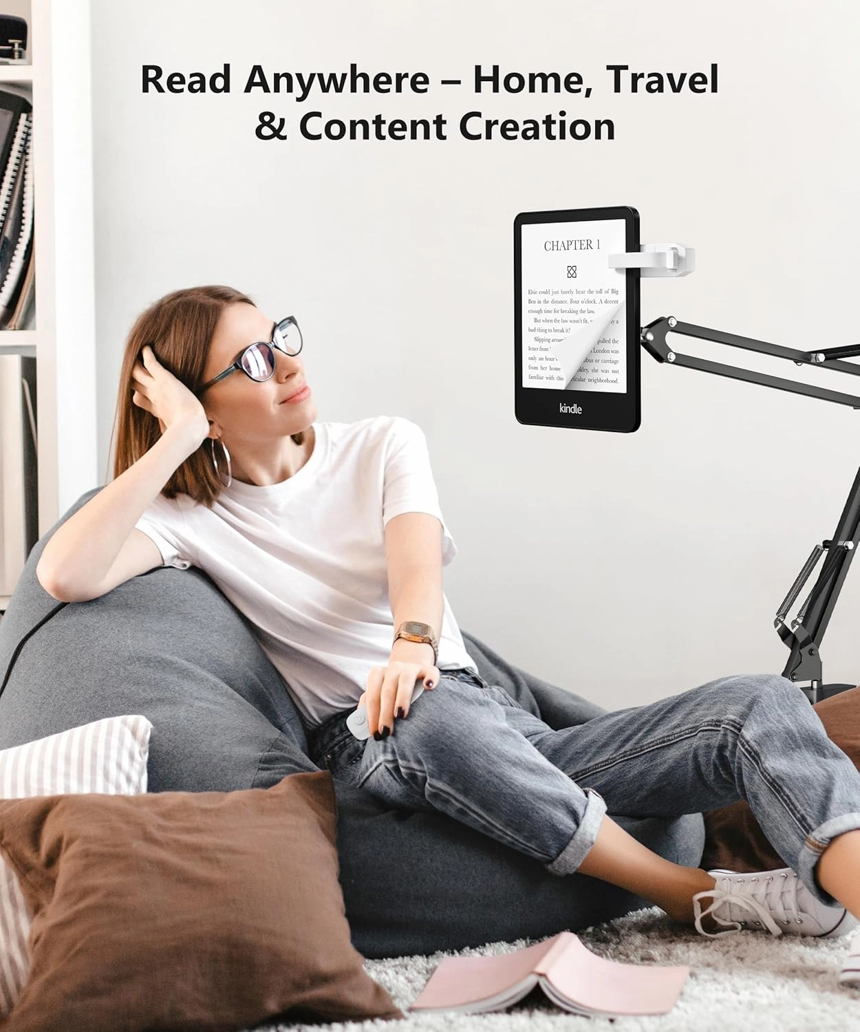 Remote Control Page Turner for Kindle Paperwhite Kobo eReaders, Page Turner Clicker with Wireless Remote Compatible with iPad, Tablets, Cellphones-White