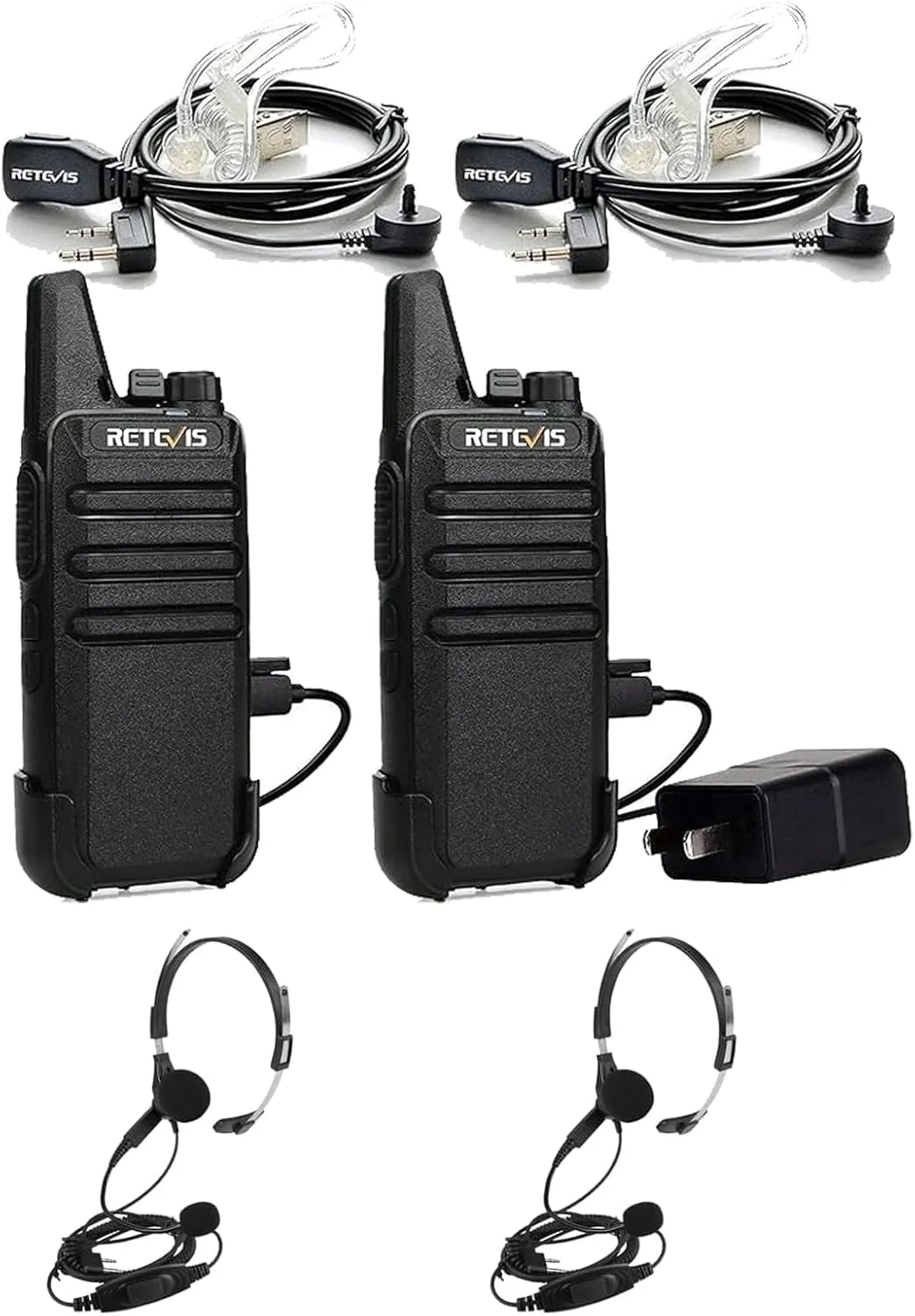 Retevis RT22 Walkie Talkies(2 Pack) with Two Way Radio Headset(2 Pack), Mini 2 Way Radio Rechargeable, VOX Handsfree, Portable, Two-Way Radios Long Range with Earpiece