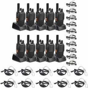 Retevis H-777 2 Way Radios(10 Pack) with Walkie Talkie Earpiece(10 Pack)，Rechargeable Long Range Two Way Radio,Shock Resistant, Emergency Alarm,Short Antenna for Restruant School Construction Site