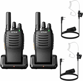 Retevis H-777 Rechargeable Walkie Talkies(2 Pack) with AI Active Noise Cancelling Walkie Talkie Earpiece(2 Pack), Mini 2 Way Radios Long Range, Small Walky Talky, Portable FRS Two Way Radios