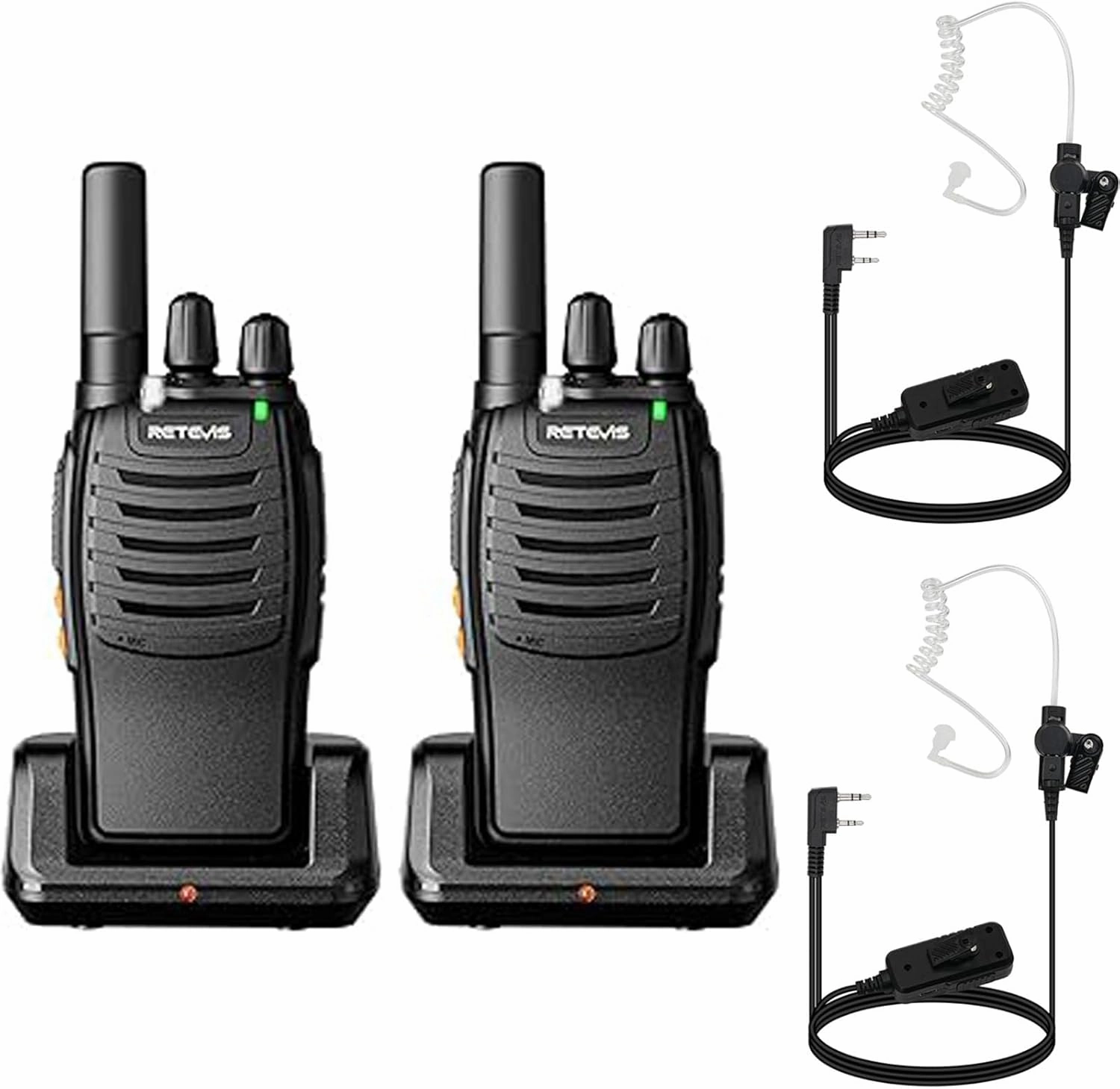 Retevis H-777 Rechargeable Walkie Talkies(2 Pack) with AI Active Noise Cancelling Walkie Talkie Earpiece(2 Pack), Mini 2 Way Radios Long Range, Small Walky Talky, Portable FRS Two Way Radios