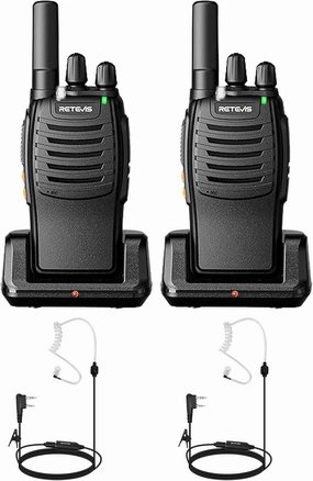 Retevis H-777 Rechargeable Walkie Talkies(2 Pack) with AI Active Noise Reduction Walkie Talkie Earpiece(2 Pack), Mini 2 Way Radios Long Range, Small Walky Talky, Portable FRS Two Way Radios