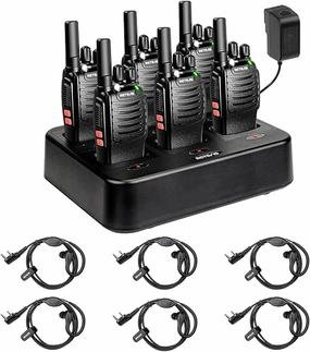 Retevis H-777 Walkie Talkies(6 Pack) with Walkie Talkie Earpiece(6 Pack), Rechargeable Two-Way Radios,with 6-Way Multi Unit Charger,Flashlight Handheld Business 2 Way Radios
