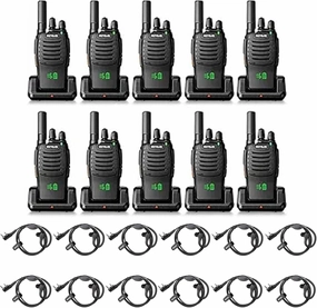 Retevis H-777H Walkie Talkies(10 Pack) with Walkie Talkie Earpiece(12 Pack), Hidden Display,Channel Display, USB-C, Short Antenna,Handheld 2 Way Radio with Emergency Alarm for Business Education