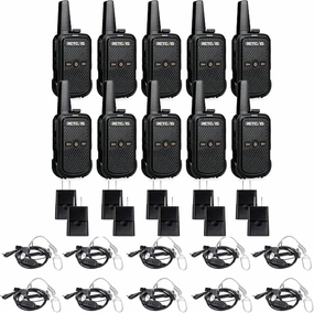 Retevis RT15 Walkie Talkies(10 Pack) with Walkie Talkie Earpiece(10 Pack), Mini Walkie Talkie,USB Fast Charging,Rechargeable 2 Way Radios for Adults Business Education School Church Healthcare Car