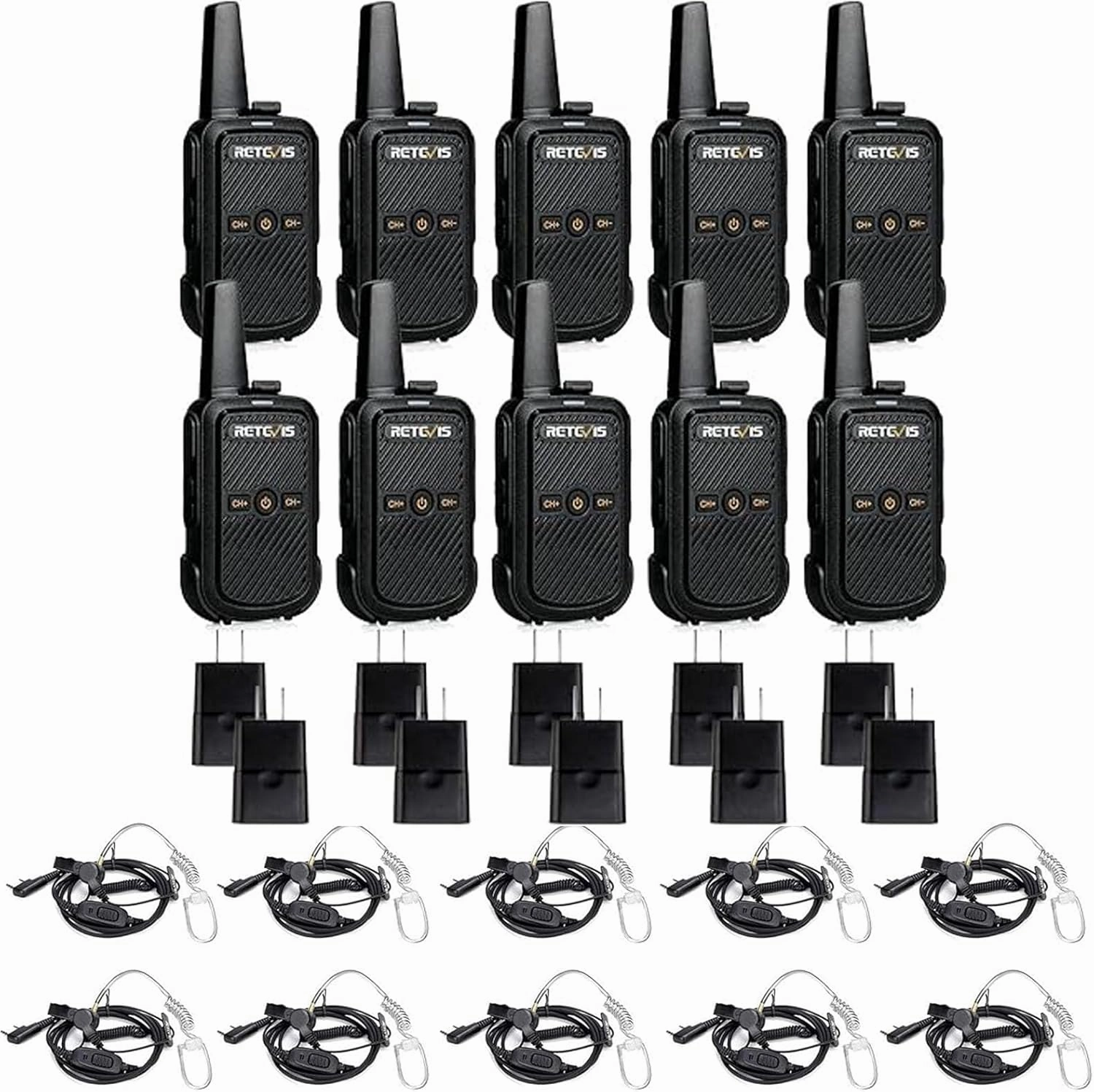 Retevis RT15 Walkie Talkies(10 Pack) with Walkie Talkie Earpiece(10 Pack), Mini Walkie Talkie,USB Fast Charging,Rechargeable 2 Way Radios for Adults Business Education School Church Healthcare Car
