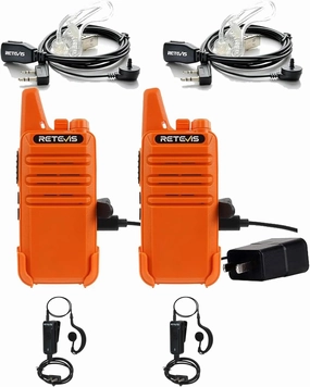 Retevis RT22 Two Way Radio(2 Pack) with AI Active Noise Reduction Walkie Talkie Earpiece(2 Pack), Long Range Walkie Talkies for Adults, Rechargeable Mini Two-Way Radios with Earpiece, VOX Handsfree