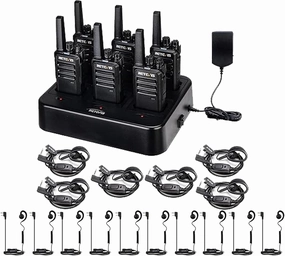 Retevis RT68 Walkie Talkies with Earpiece(6 Pack) with Walkie Talkie Earpiece(10 Pack), Portable FRS Two-Way Radios Rechargeable, with 6 Way Multi Unit Charger, Hands Free, Rugged 2 Way Radios