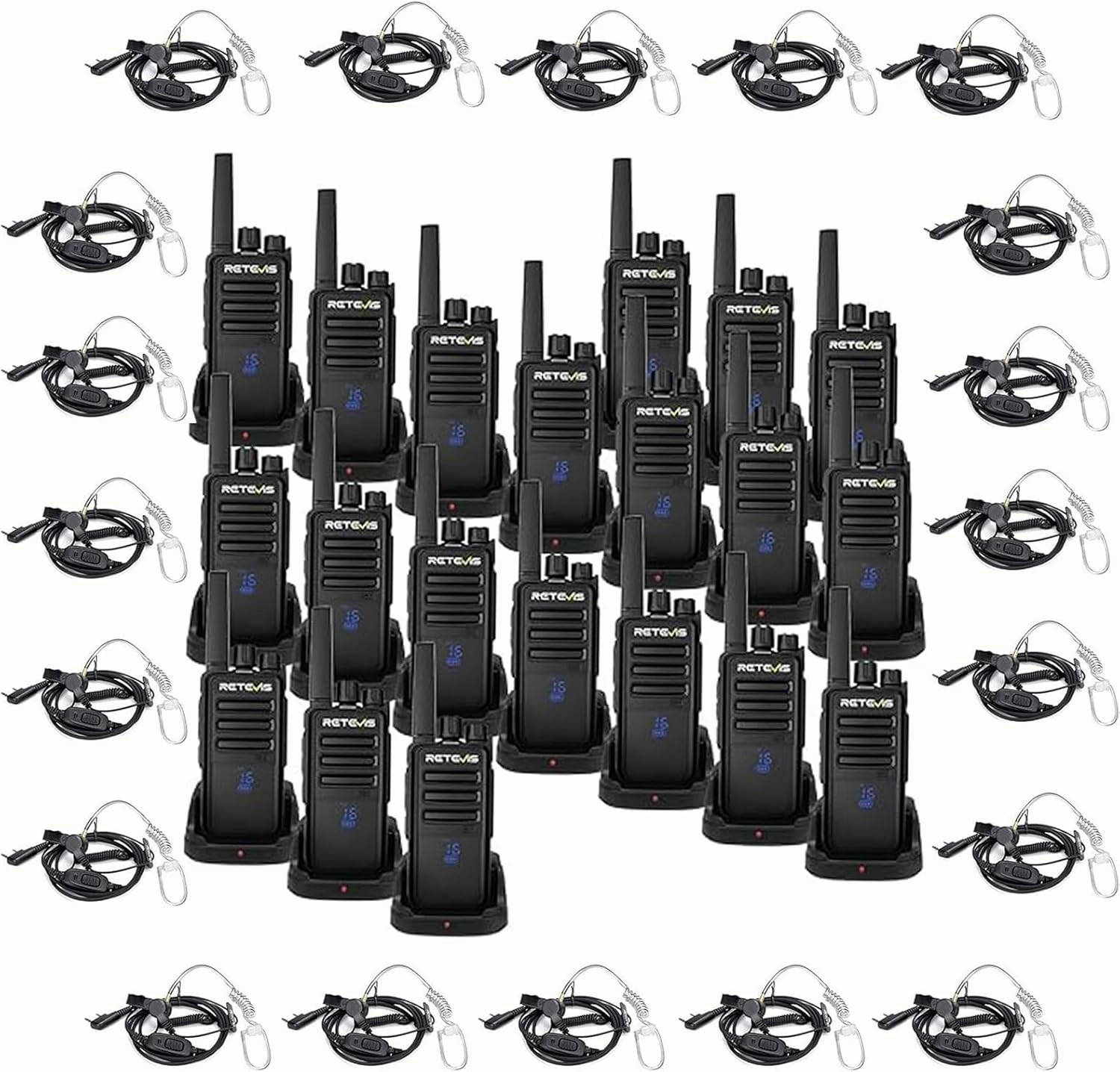 Retevis RT68H Long Range Walkie Talkies(20 Pack) with Walkie Talkie Earpiece with Mic(20 Pack), Two Way Radio Rechargeable, Visualization, Ease of use, Hidden LED Display, Heavy Duty 2 Way Radios