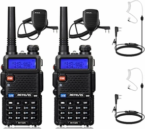 Retevis RT-5R Walkie Talkies(2 Pack) with AI Active Noise Reduction Walkie Talkie Earpiece(2 Pack), 128CH Ham Radio with Shoulder Mic, High Power Handheld Two Way Radios, 1400mAh Rechargeable