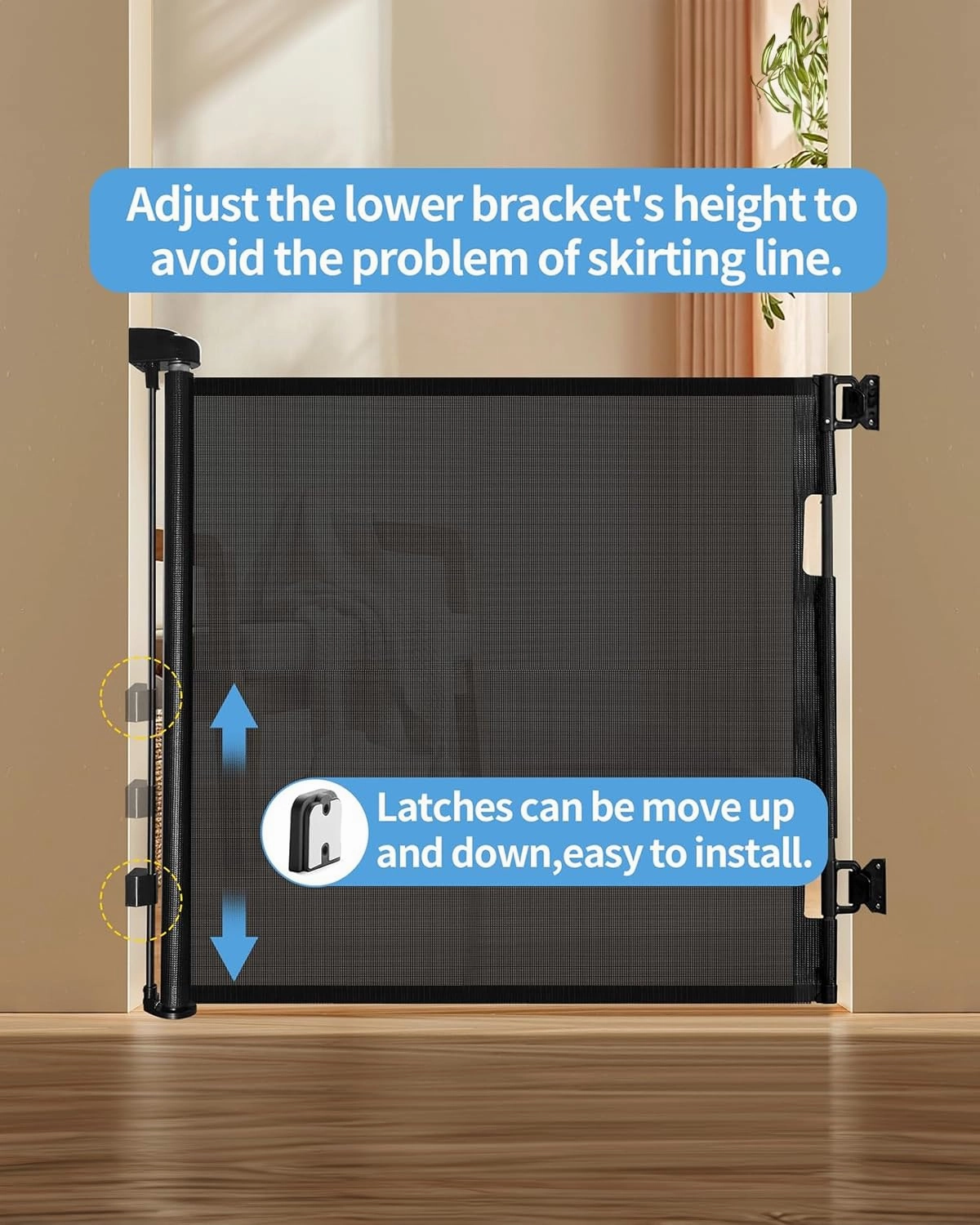 Retractable Baby Gate,Mesh Baby Gate or Mesh Dog Gate,33" Tall,Extends up to 55" Wide,Child Safety Gate for Doorways, Stairs, Hallways, Indoor/Outdoor（Black,33"x55")