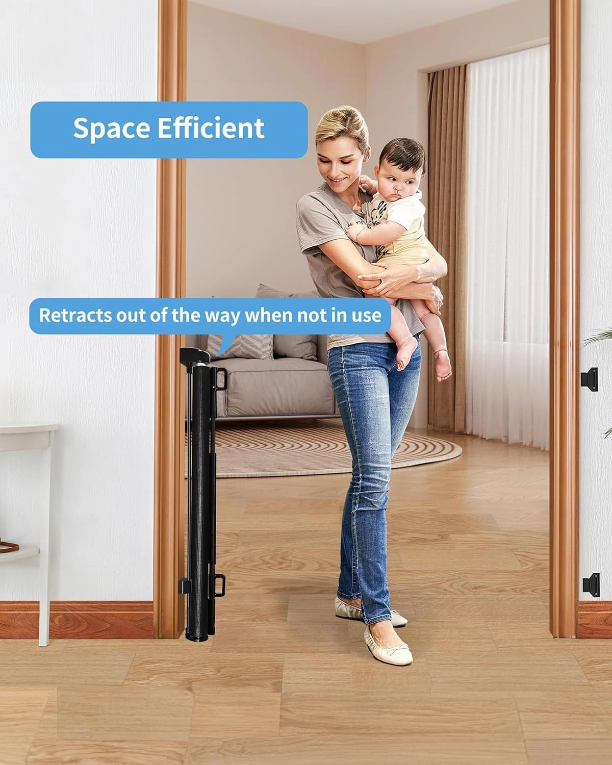 Retractable Baby Gate,Mesh Baby Gate or Mesh Dog Gate,33" Tall,Extends up to 55" Wide,Child Safety Gate for Doorways, Stairs, Hallways, Indoor/Outdoor（Black,33"x55")