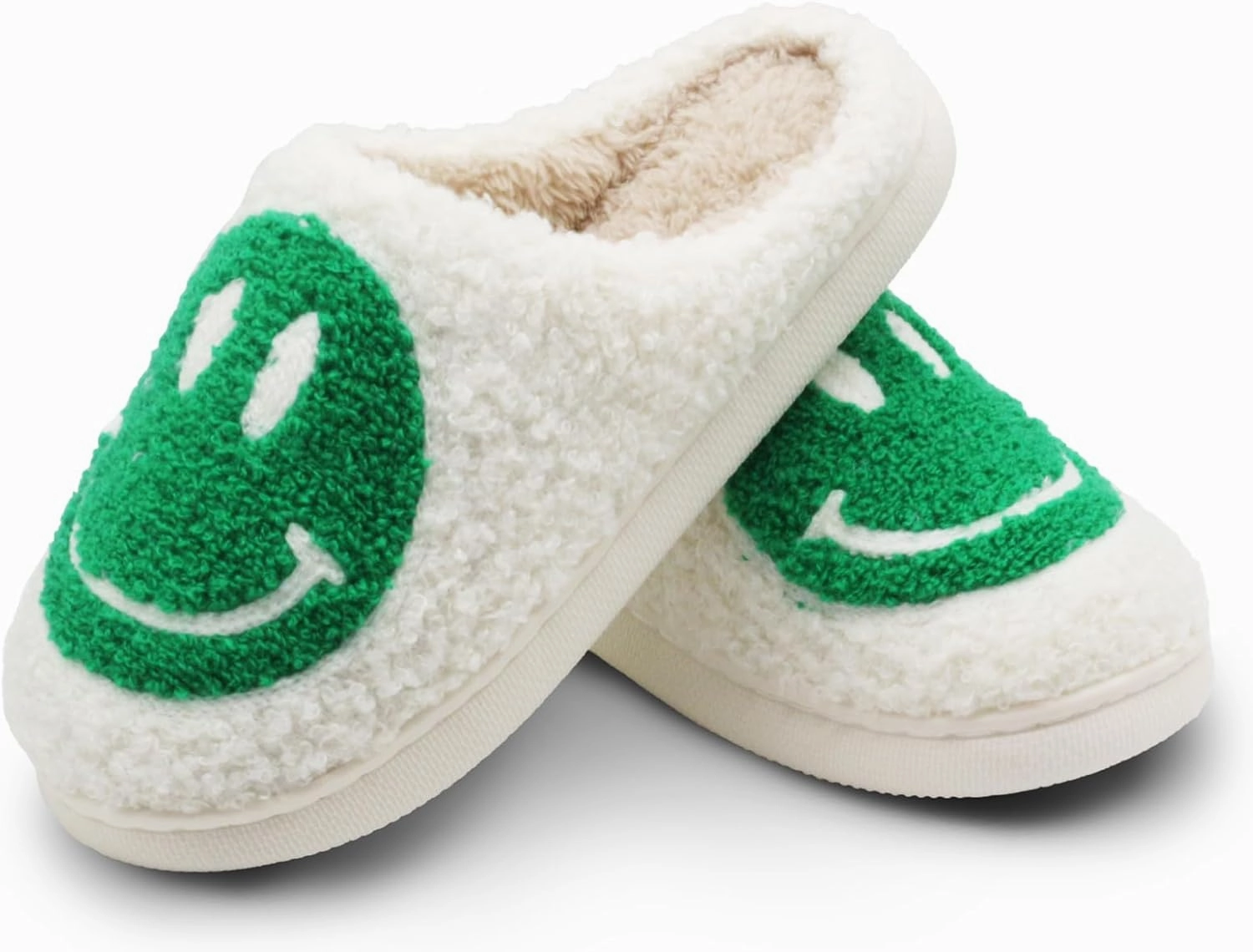 Retro Fuzzy Face Slippers for Women Men, Soft Plush Warm Slip-on Couple Style Casual Happy Face Slippers Cozy Indoor Outdoor Lightweight Anti-Skid Sole Cute House Slippers with Memory Foam