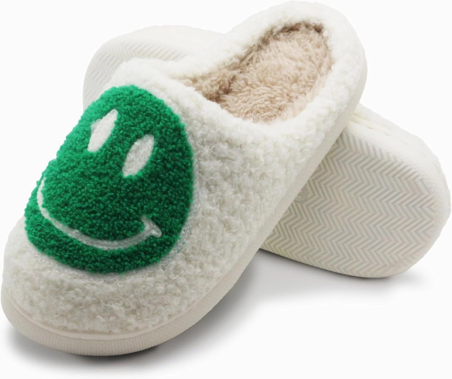 Retro Fuzzy Face Slippers for Women Men, Soft Plush Warm Slip-on Couple Style Casual Happy Face Slippers Cozy Indoor Outdoor Lightweight Anti-Skid Sole Cute House Slippers with Memory Foam