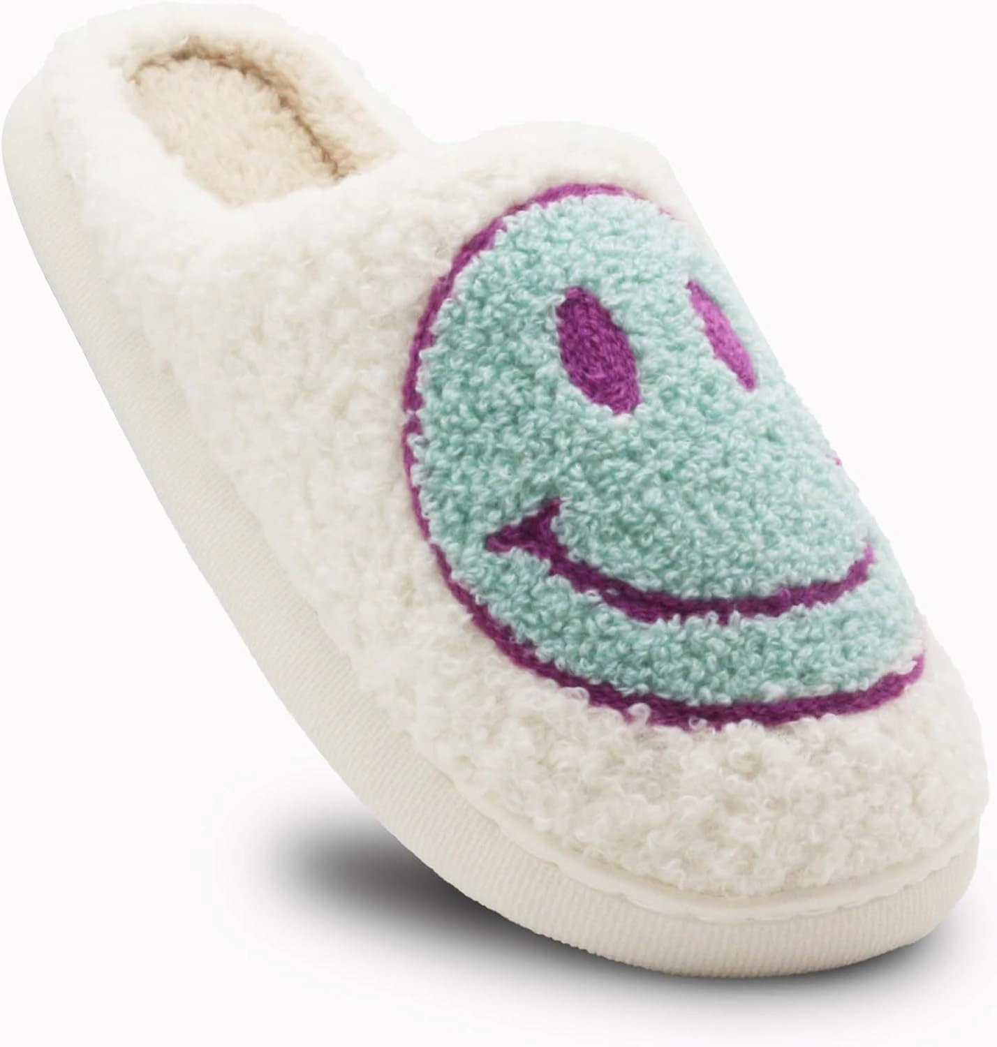 Retro Fuzzy Face Slippers for Women Men, Soft Plush Warm Slip-on Couple Style Casual Happy Face Slippers Cozy Indoor Outdoor Lightweight Anti-Skid Sole Cute House Slippers with Memory Foam