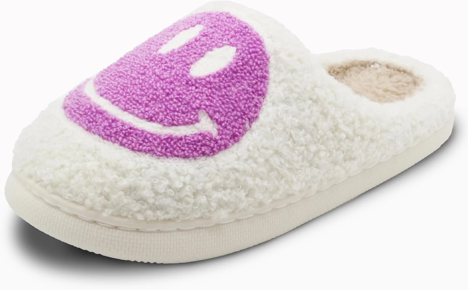 Retro Fuzzy Face Slippers for Women Men, Soft Plush Warm Slip-on Couple Style Casual Happy Face Slippers Cozy Indoor Outdoor Lightweight Anti-Skid Sole Cute House Slippers with Memory Foam