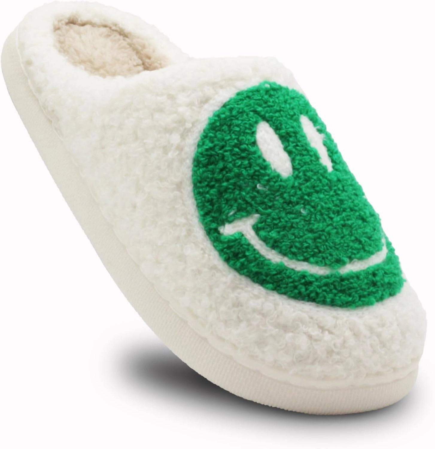 Retro Fuzzy Face Slippers for Women Men, Soft Plush Warm Slip-on Couple Style Casual Happy Face Slippers Cozy Indoor Outdoor Lightweight Anti-Skid Sole Cute House Slippers with Memory Foam