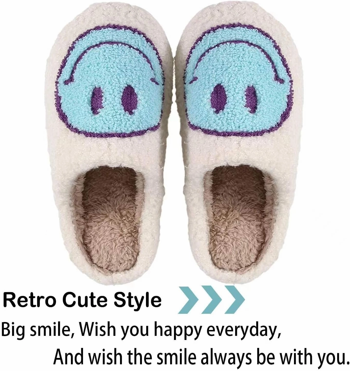 Retro Fuzzy Face Slippers for Women men， Womens Girls Cute Yellow the Lable Face House Slippers for Indoor Outdoor Pink/White/Black/Blue