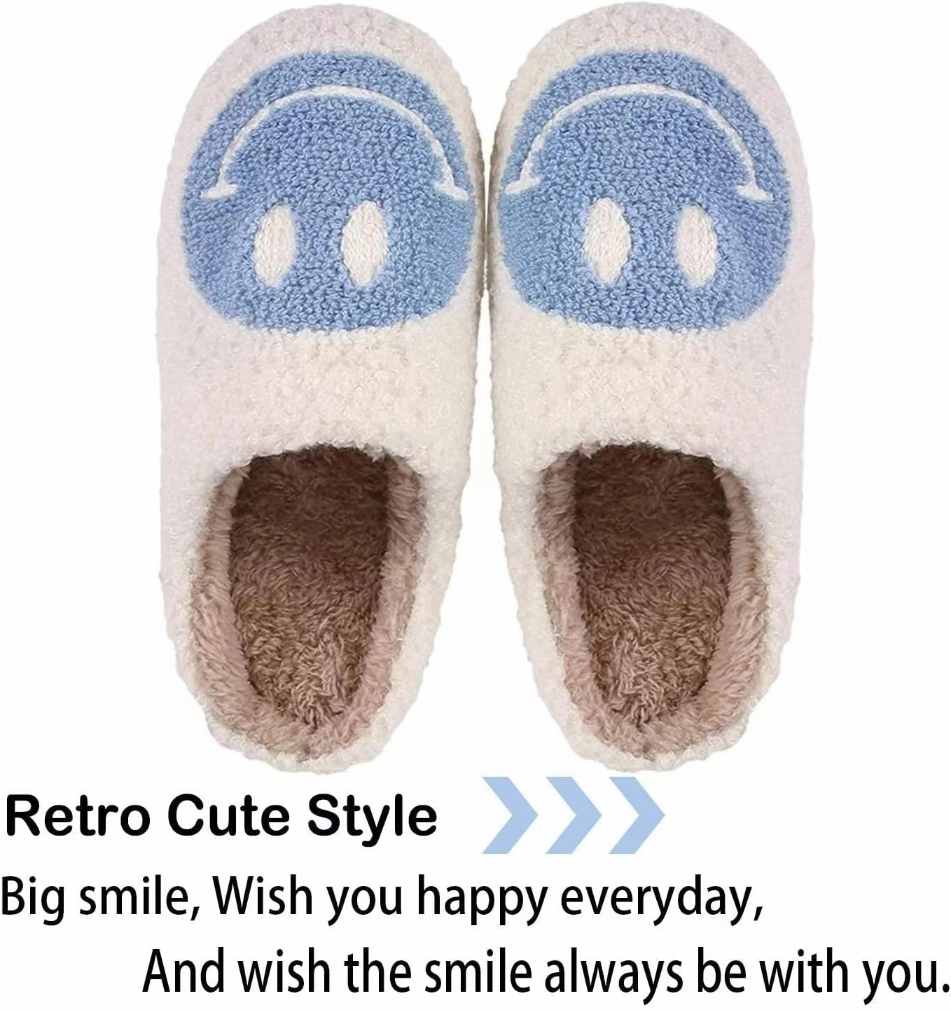 Retro Fuzzy Face Slippers for Women men， Womens Girls Cute Yellow the Lable Face House Slippers for Indoor Outdoor Pink/White/Black/Blue
