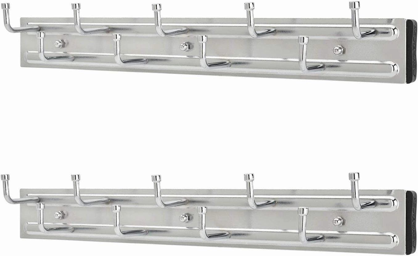 Rev-A-Shelf BRC-14CR 14-Inch Wall Mounted Pullout Closet Belt and Scarf Organization Rack Accessories Holder Hanger with 9 Hooks, Chrome (2 Pack)