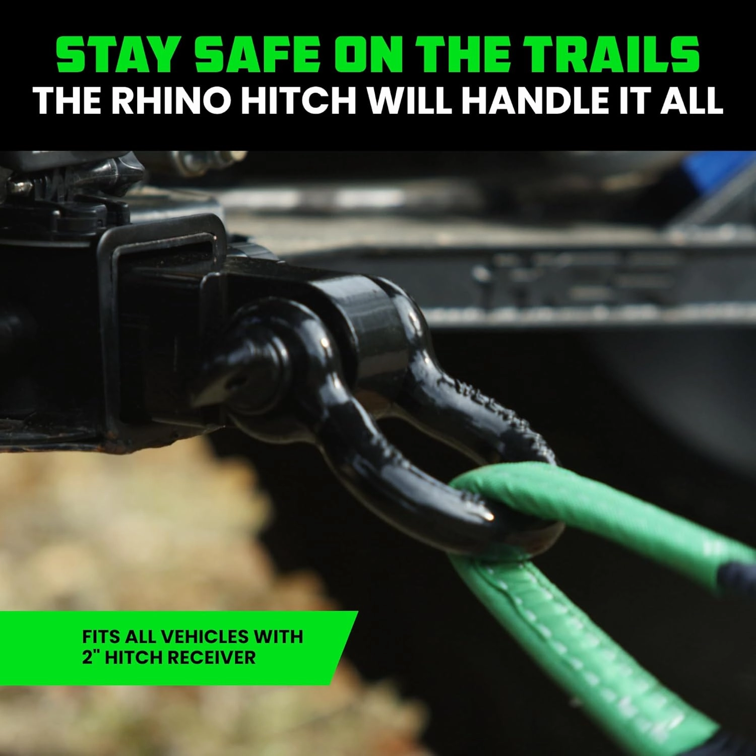 Rhino USA Shackle Hitch Receiver (Fits 2" Receivers) Best Towing Accessories for Trucks, Jeep, Toyota & More - Connect Your Rhino Tow Strap for Vehicle Recovery, Mounts to 2" Receiver Hitches