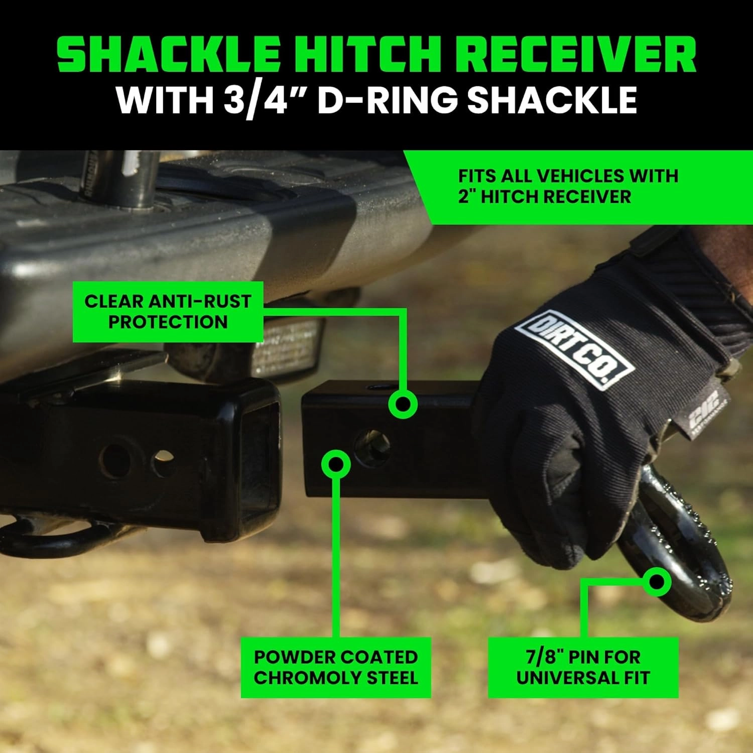 Rhino USA Shackle Hitch Receiver (Fits 2" Receivers) Best Towing Accessories for Trucks, Jeep, Toyota & More - Connect Your Rhino Tow Strap for Vehicle Recovery, Mounts to 2" Receiver Hitches