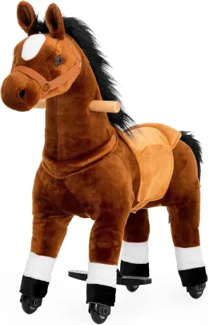 Ride On Horse Toy for 3-5 Years, Kids Real Walking Horse Riding Horse with Wheels (Brown, 29.92" L x 9.84" W x 31.12" H)