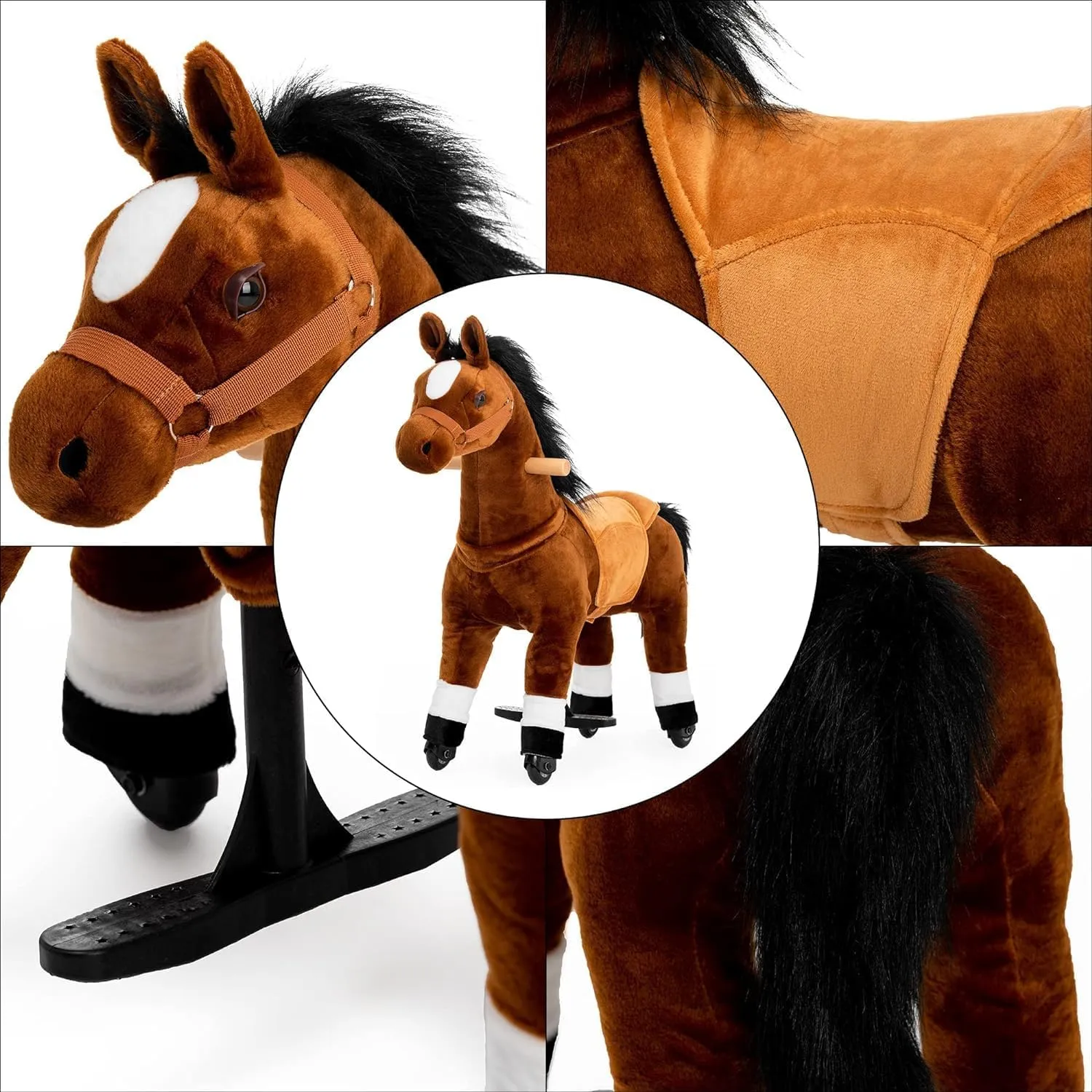 Ride On Horse Toy for 3-5 Years, Kids Real Walking Horse Riding Horse with Wheels (Brown, 29.92" L x 9.84" W x 31.12" H)