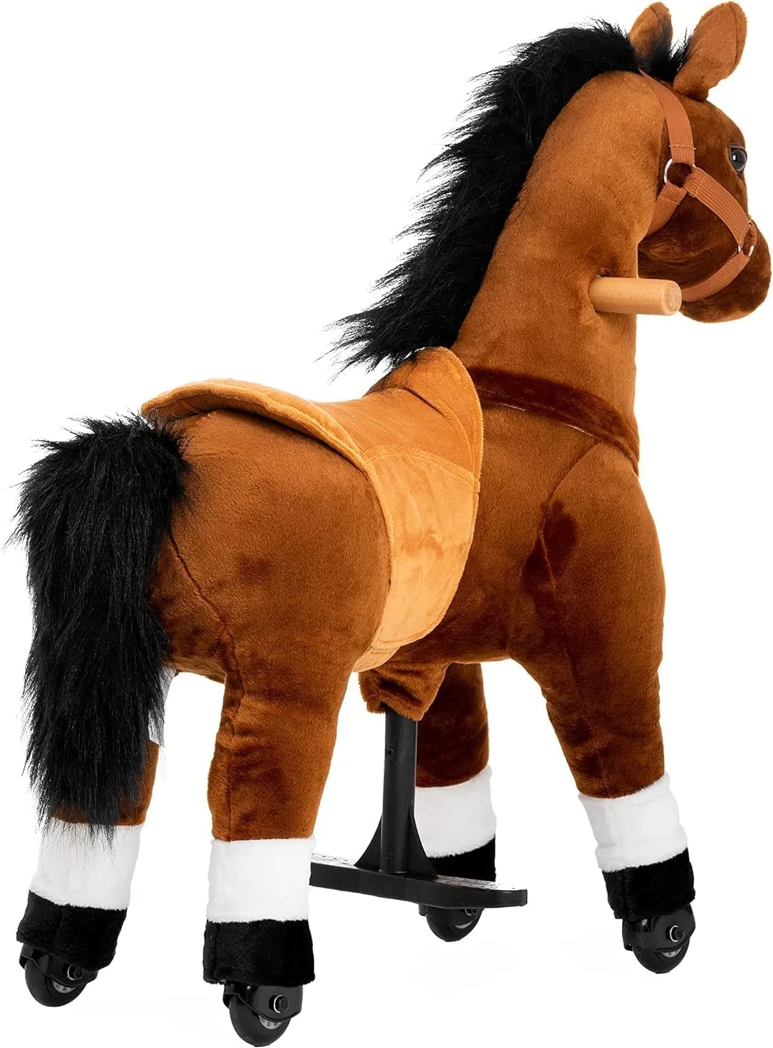 Ride On Horse Toy for 3-5 Years, Kids Real Walking Horse Riding Horse with Wheels (Brown, 29.92" L x 9.84" W x 31.12" H)
