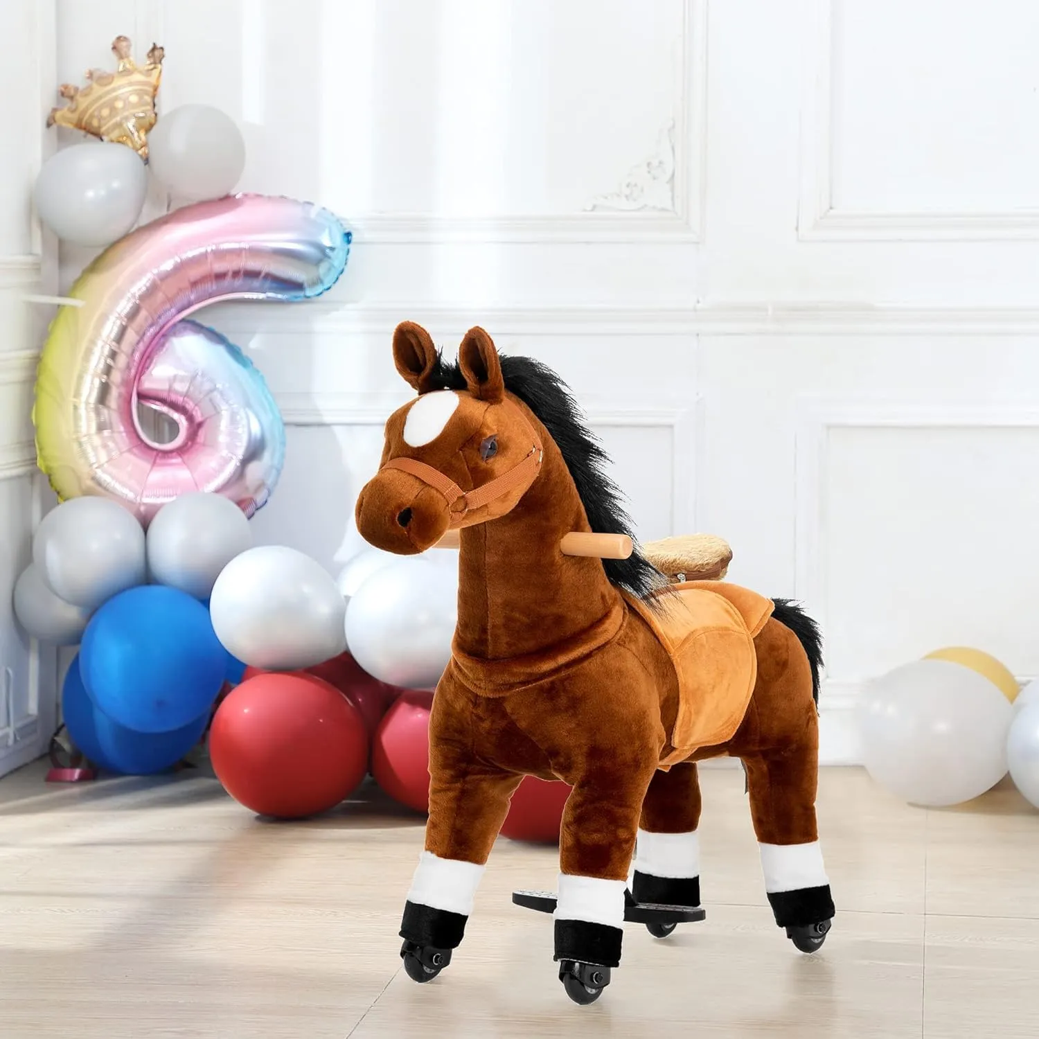 Ride On Horse Toy for 3-5 Years, Kids Real Walking Horse Riding Horse with Wheels (Brown, 29.92" L x 9.84" W x 31.12" H)
