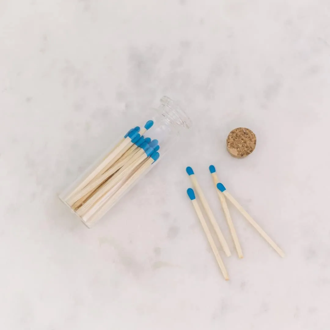 River Birch Decorative Matches in a Bottle with Striker - Cute & Colored Matches - 6 Bottles, Cobalt Blue Tip, 120 Matches