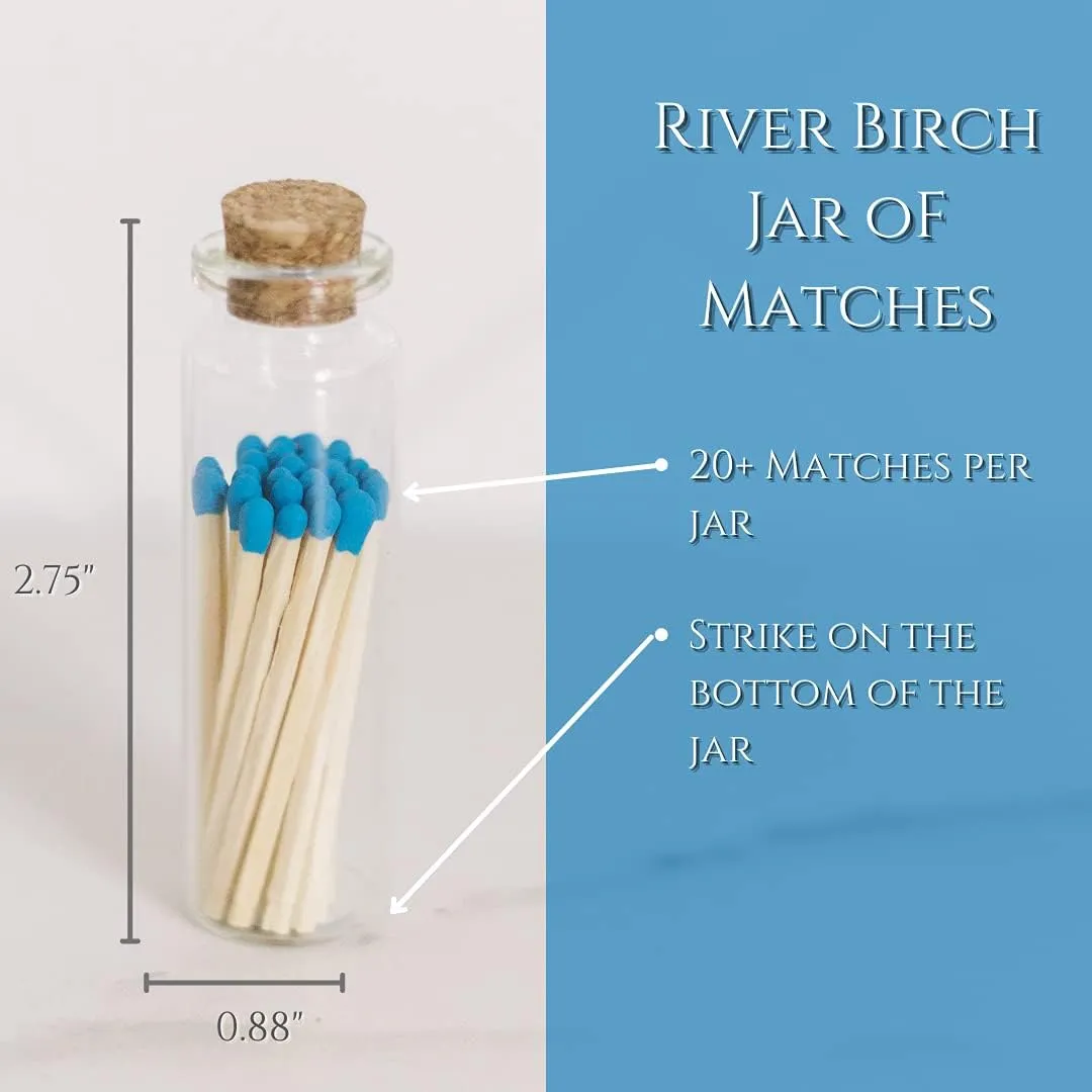 River Birch Decorative Matches in a Bottle with Striker - Cute & Colored Matches - 6 Bottles, Cobalt Blue Tip, 120 Matches