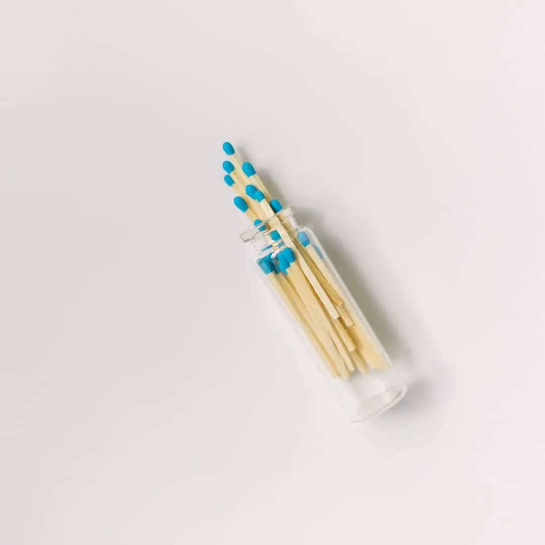 River Birch Decorative Matches in a Bottle with Striker - Cute & Colored Matches - 6 Bottles, Cobalt Blue Tip, 120 Matches