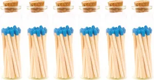 River Birch Decorative Matches in a Bottle with Striker - Cute & Colored Matches - 6 Bottles, Cobalt Blue Tip, 120 Matches