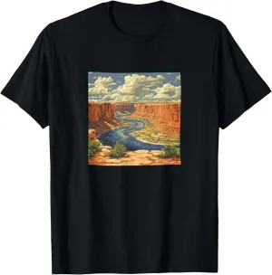 River Through A Canyon Vintage Landscape Graphic T-Shirt