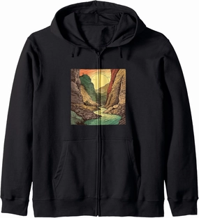River Through A Canyon Vintage Landscape Graphic Zip Hoodie