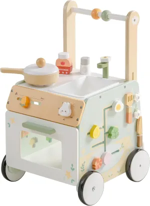 ROBOTIME Baby Walker Push Toy, Adjustable Height & Speed, Prevents Bow Legs, Spring Garden Activity Center with Clock, Shape Sorter, Play Kitchen, and Sink, Ideal Toddler Walking Toy for 10  Months