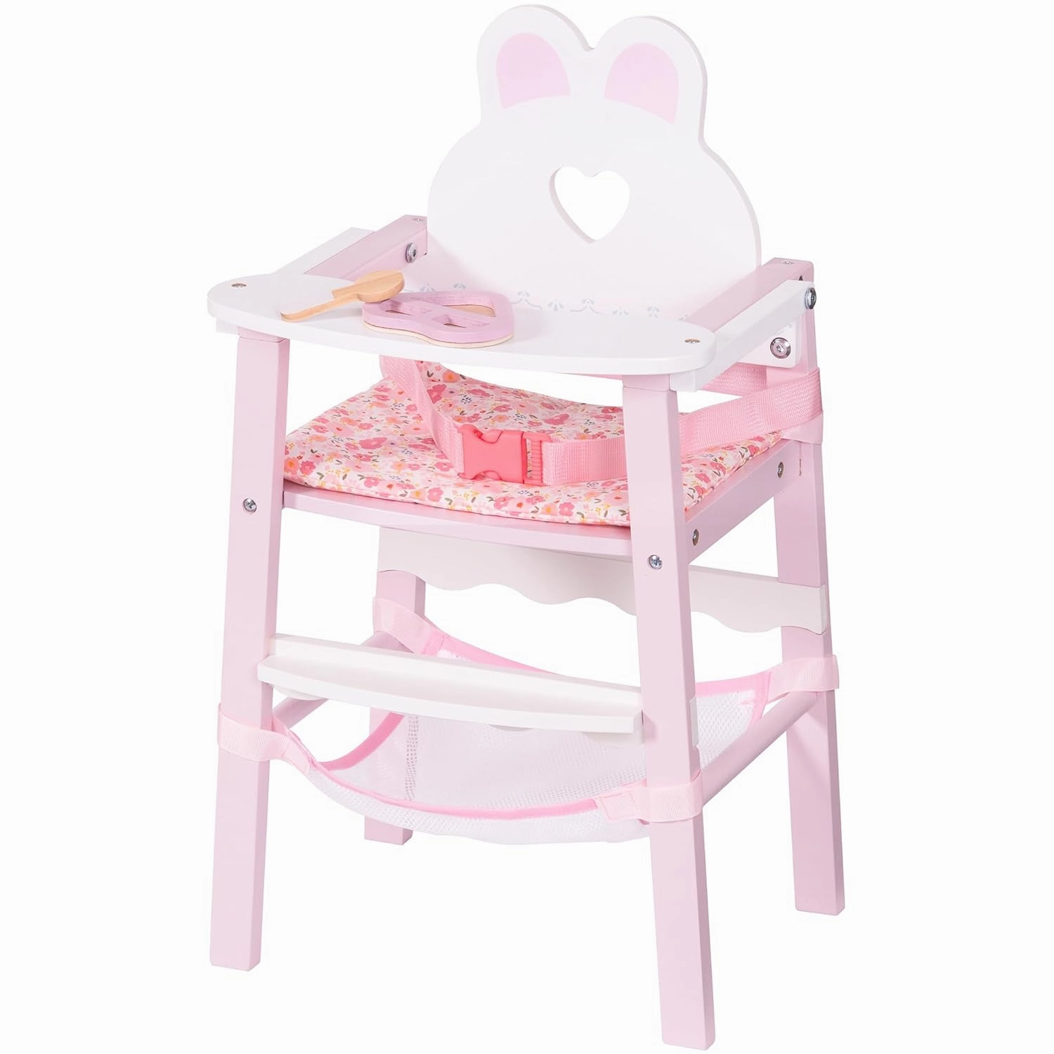 ROBUD Wooden Baby Doll High Chair, High Chair Toys for 18 Inch Dolls, Pretend Play Accessories, American Girl Toys Furniture Ages 3  (Pink)
