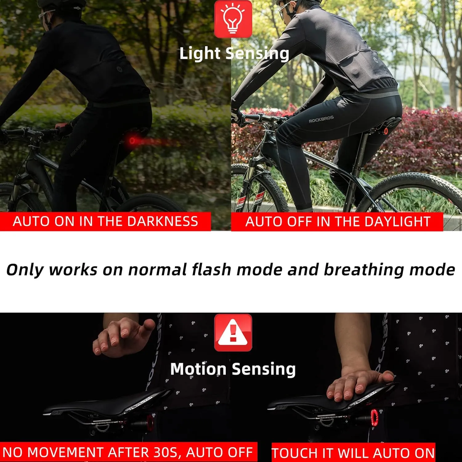 ROCKBROS Bike Tail Light Smart,Brake Sensing Bicycle Rear Lights for Night Ride,Ultra Bright LED Back Lights,Type C USB Rechargeable,IPX6 Waterproof,Cycling Safety Taillight Accessories