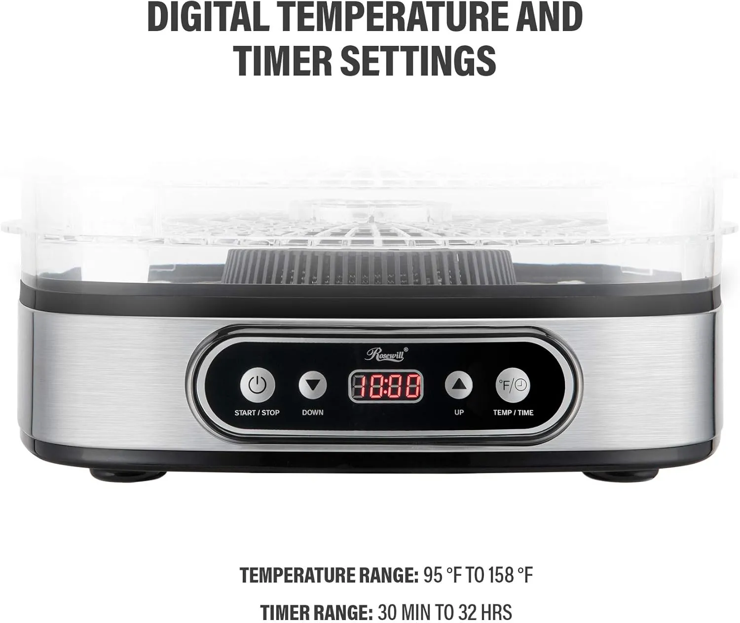 Rosewill Essential Food Dehydrator, 5 Stackable Trays with Adjustable 48H Timer and Temperature Control - Electric Food Preserver for Jerky, Fruits, Veggies, Meat & Dog Treats, Large capacity