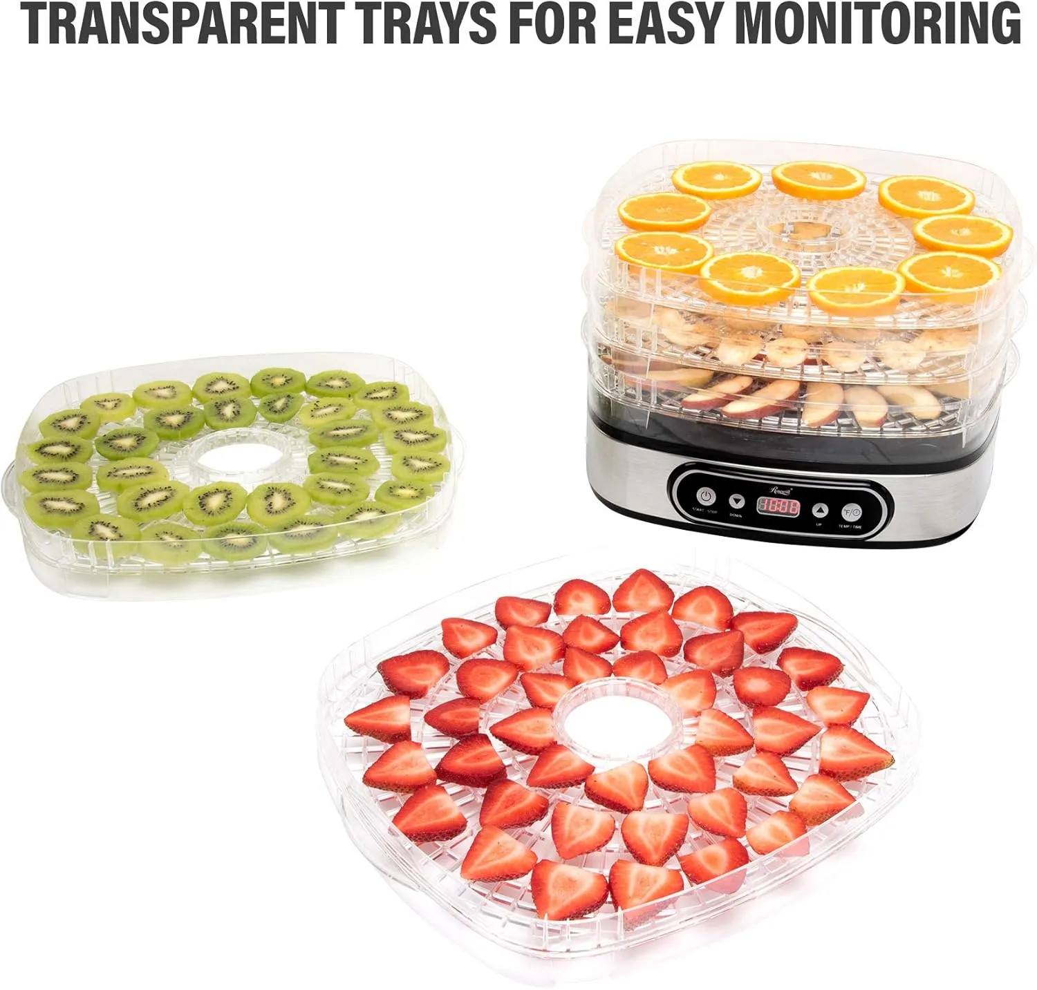 Rosewill Essential Food Dehydrator, 5 Stackable Trays with Adjustable 48H Timer and Temperature Control - Electric Food Preserver for Jerky, Fruits, Veggies, Meat & Dog Treats, Large capacity