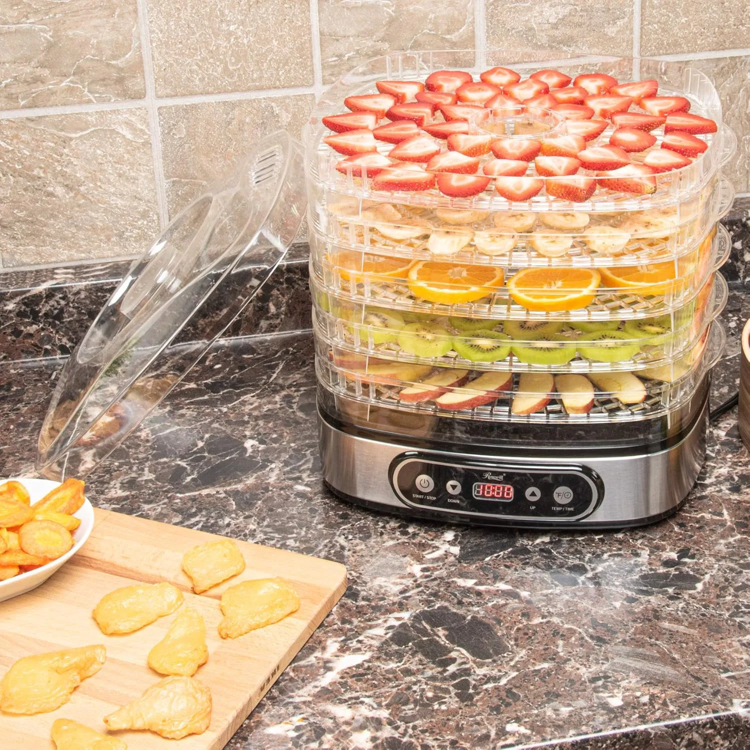 Rosewill Essential Food Dehydrator, 5 Stackable Trays with Adjustable 48H Timer and Temperature Control - Electric Food Preserver for Jerky, Fruits, Veggies, Meat & Dog Treats, Large capacity
