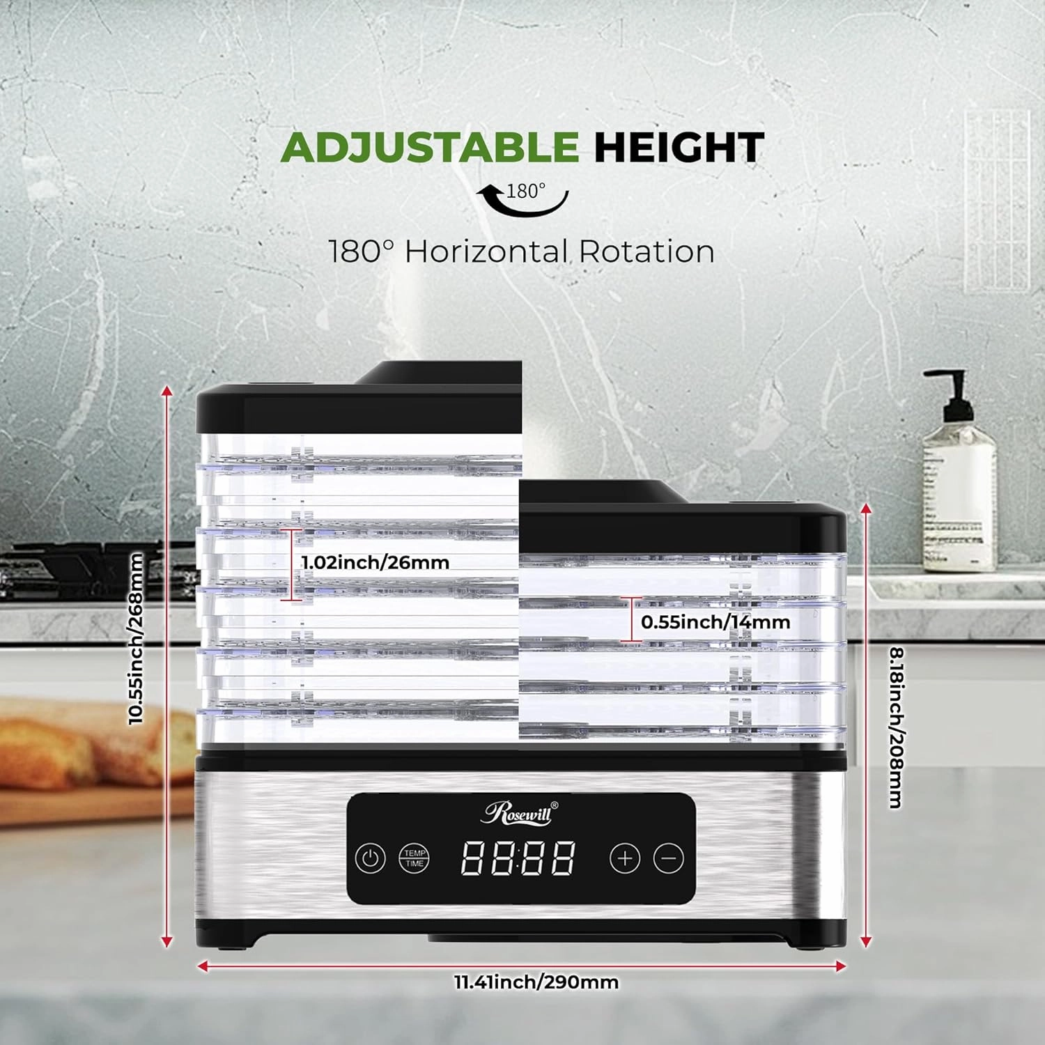 Rosewill Compact Food Dehydrator, 5 Stackable Trays with Adjustable 48H Timer and Temperature Control - Electric Food Preserver for Jerky, Fruits, Veggies, Meat & Dog Treats