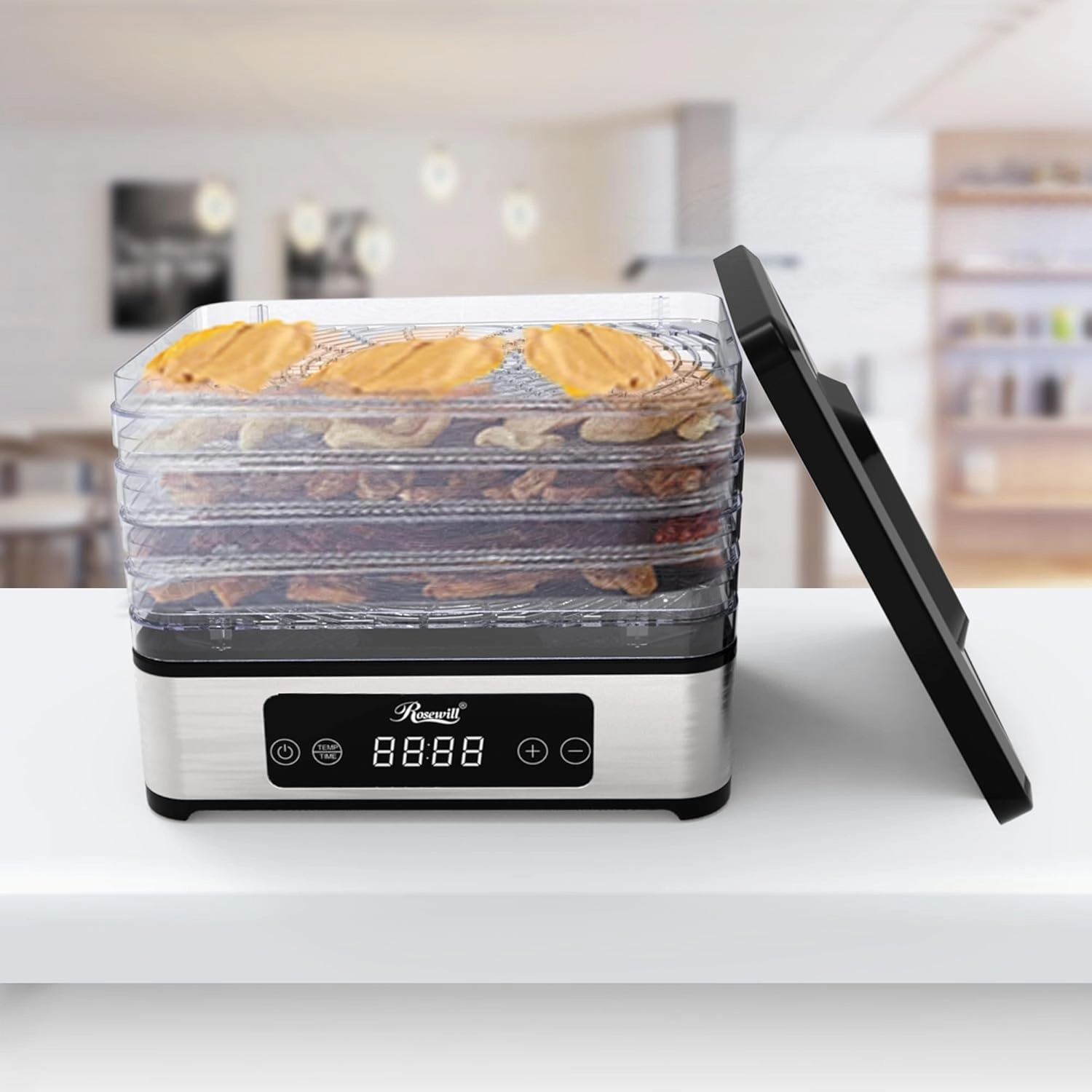 Rosewill Compact Food Dehydrator, 5 Stackable Trays with Adjustable 48H Timer and Temperature Control - Electric Food Preserver for Jerky, Fruits, Veggies, Meat & Dog Treats
